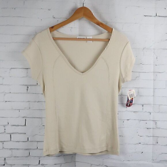 ENERGIE TAN V NECK CAP SLEEVE COTTON T SHIRT SIZE XL NWT - Picture 1 of 9